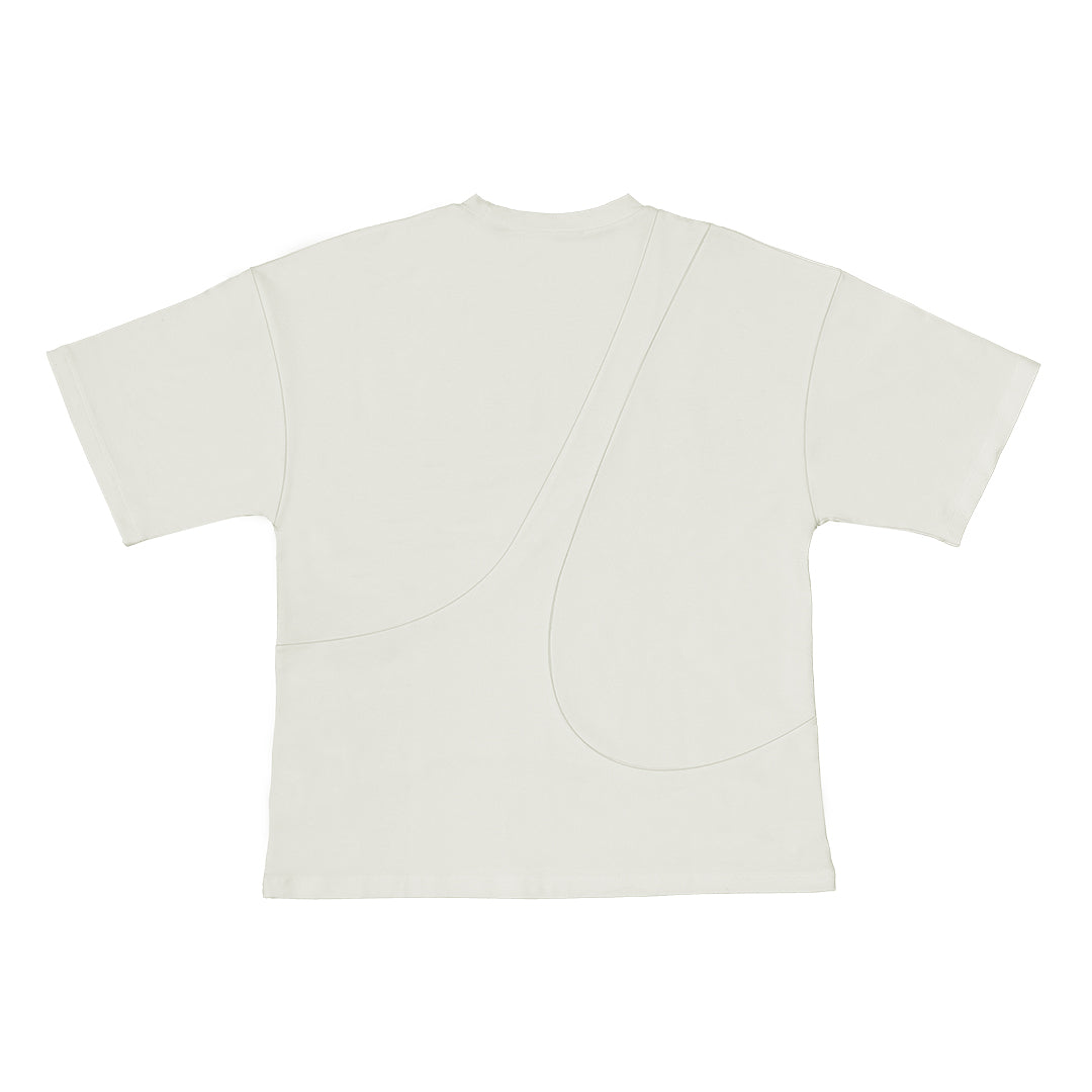 Back view of our cropped unisex t-shirt with pattern overlay in color cream. 